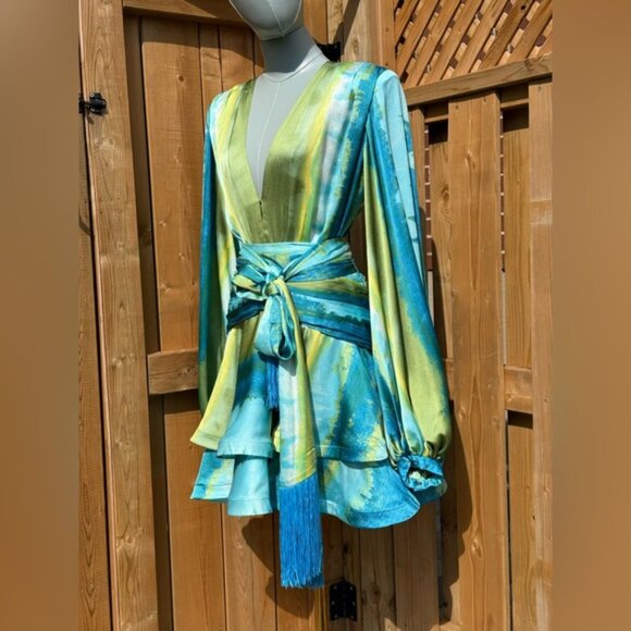 🆕 BRONX & BANCO 🧿 NWOT Bedouin Coastal Mini Dress, Blue Multi - Sz L US 8 - Picture 3 of 16